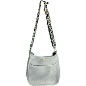 NWOT Ah.dorned White Neoprene Bag with Leopard Pattern Strap